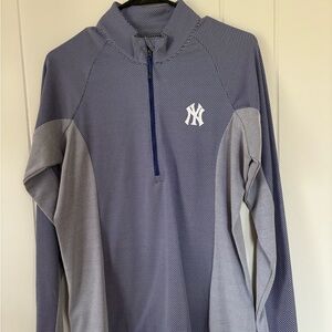 Antigua Blue and Gray Zip Up Sweater